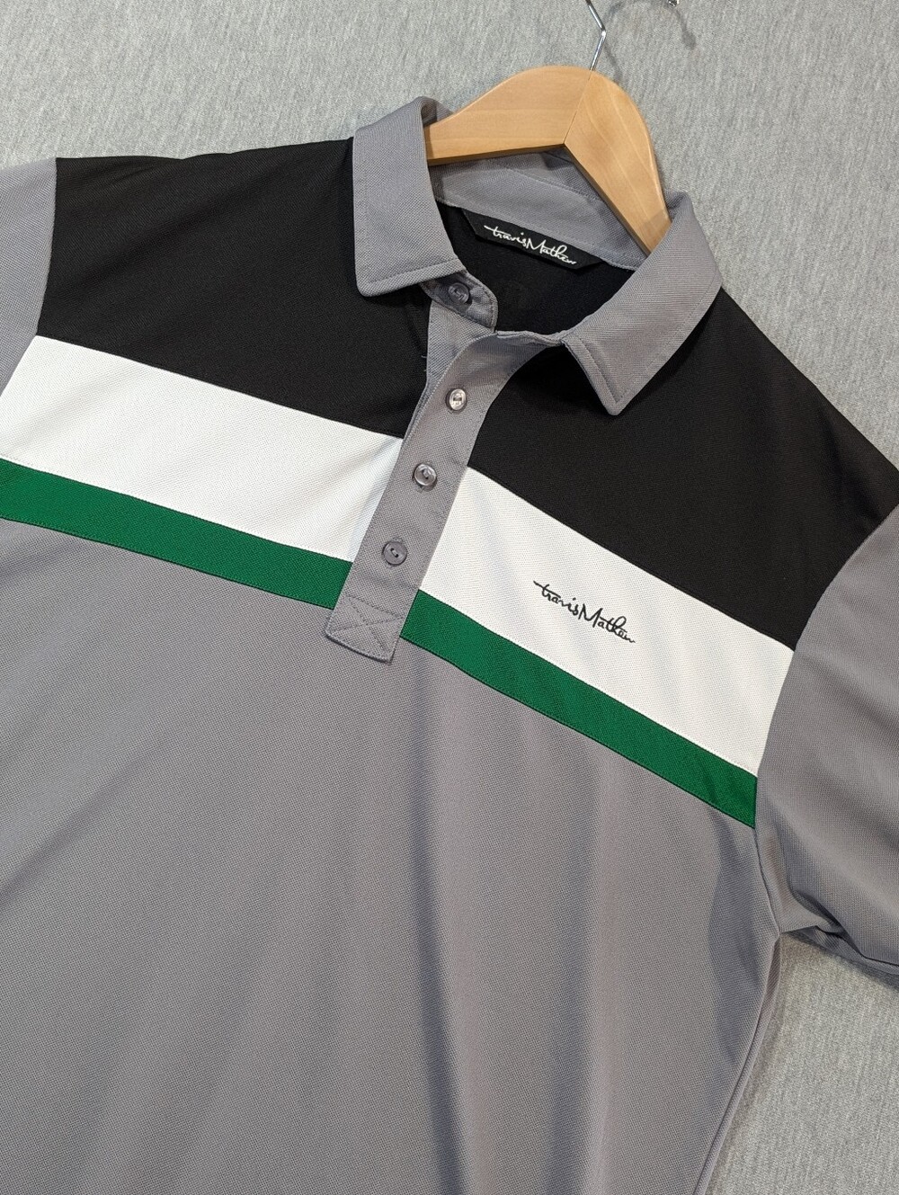 Travis Mathew Golf Polo Shirt Men's Large Grey Black White Green